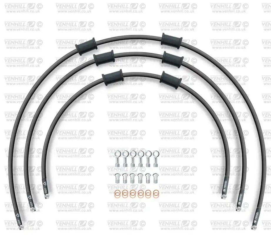 STANDARD Hadice přední brzdy sada Venhill POWERHOSEPLUS TRI-9005F-BK (3 hadice v sadě) černé hadice, chromové koncovky Omezená Nabídka