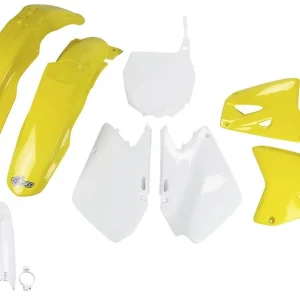Zlevněný UFO FULL KIT WITH TELESCOPE COVERS SUZUKI RM 125 '01-'22, 250 '01-'22 COLOUR OEM (WHITE/YELLOW) (SU402E999)