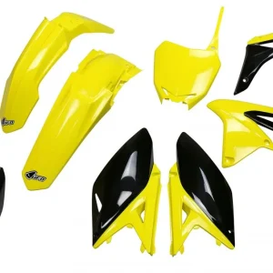 Zlevněný UFO KOMPLETNÍ PLASTOVÁ SADA S KRYTY TELESKOPŮ SUZUKI RMZ 250 '10-'18 BARVA OEM '17 (ŽLUTÁ/ČERNÁ) (SU416E999K)