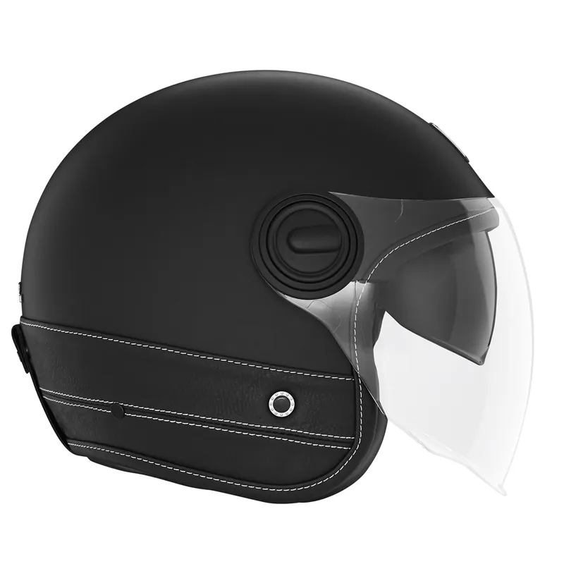 Nízká Cena NOX PREMIUM OPEN FACE HELMA JET HERITAGE LEATHER MATT BLACK/BLACK VELIKOST L