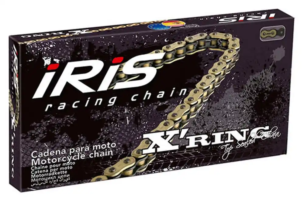 Vysoce Kvalitní ŘETĚZ IRIS DRIVE 525 XR-108 (108 ČLÁNKŮ) X-RING (OTEVŘENÝ + UZÁVĚR) ZLATÁ BARVA (DO 900CCM) (39,0KN)
