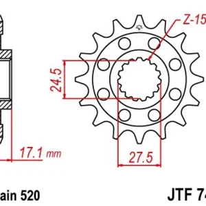 Řetězové kolečko JT JTF 748-14 14 zubů, 520 Rychlé Dodání