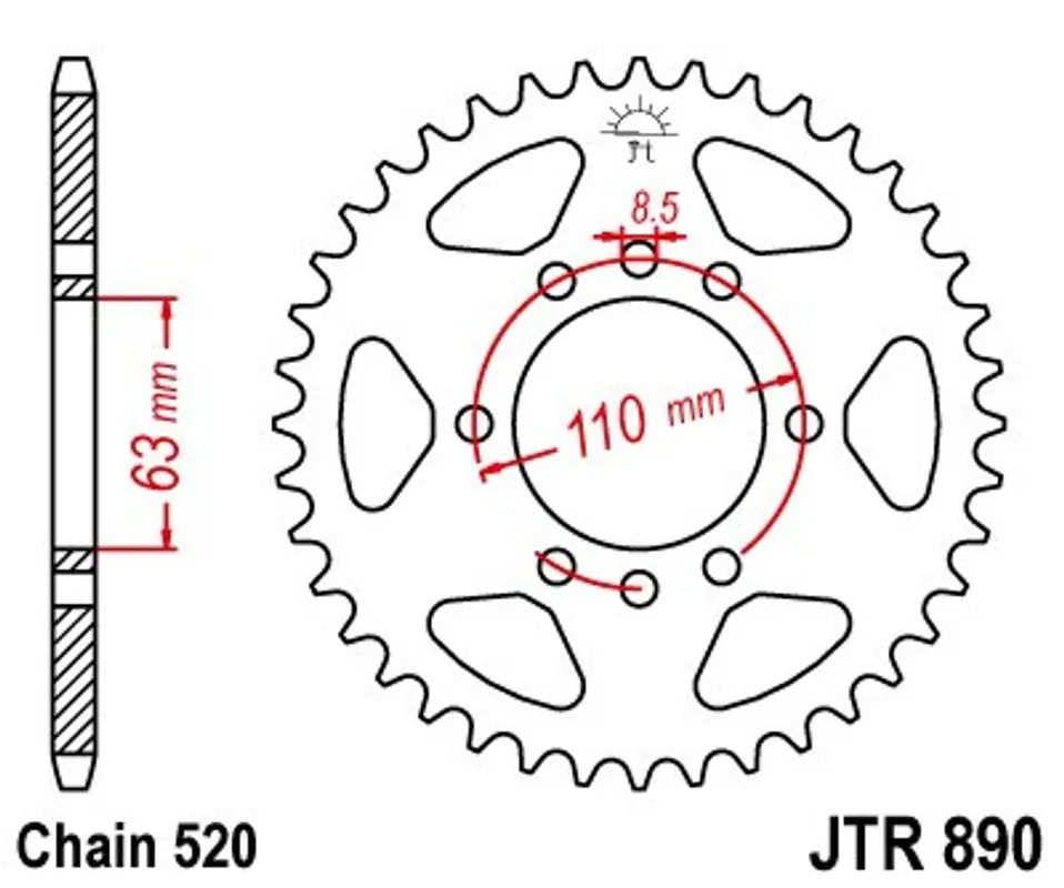 Řetězová rozeta JT JTR 890-45ZBK 45 zubů, 520 Černý zinek Rychlé Dodání