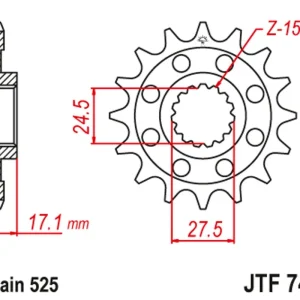 Řetězové kolečko JT JTF 749-15RB 15 zubů, 525 pogumované Dokud Zásoby Vydrží